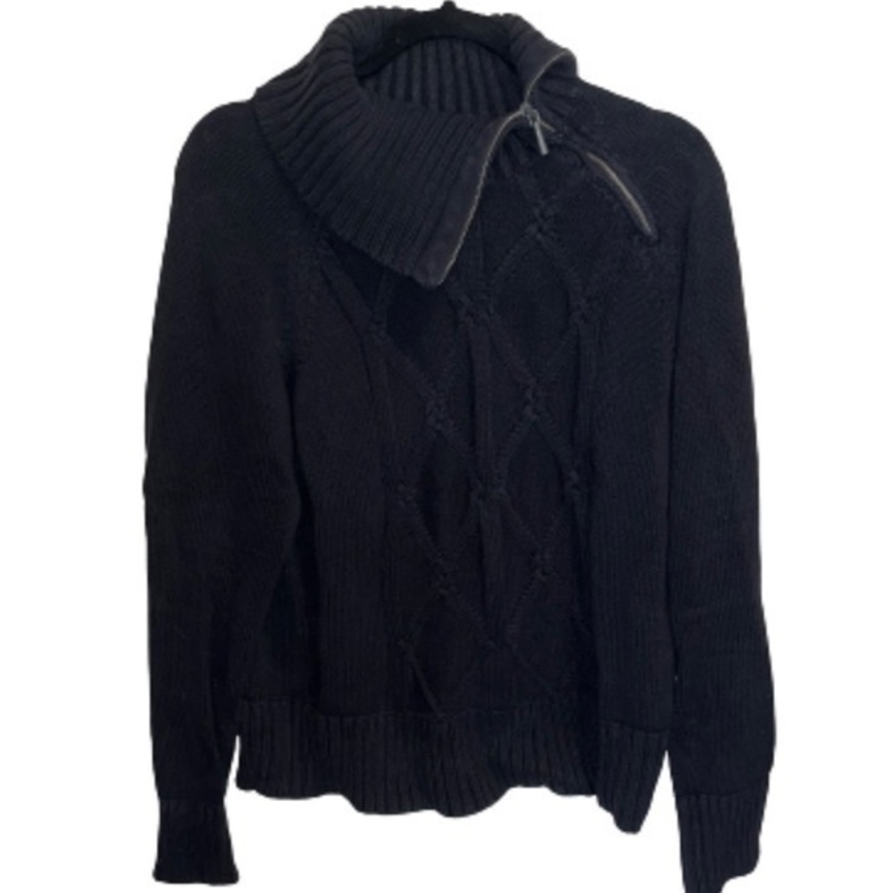 Calvin Klein Jeans black cable knit long sleeve sweater w/ zipper collar size XL